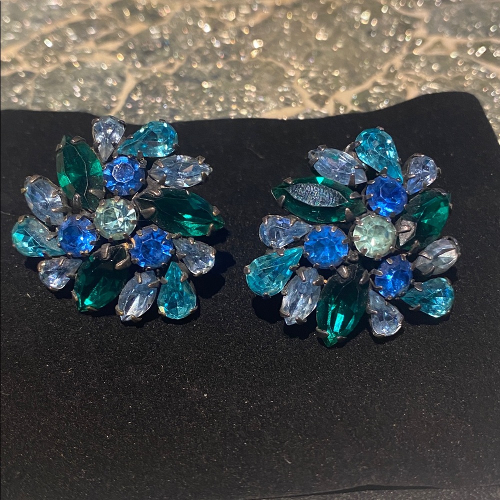 Albert Weiss Blue and Green Crystal Earrings